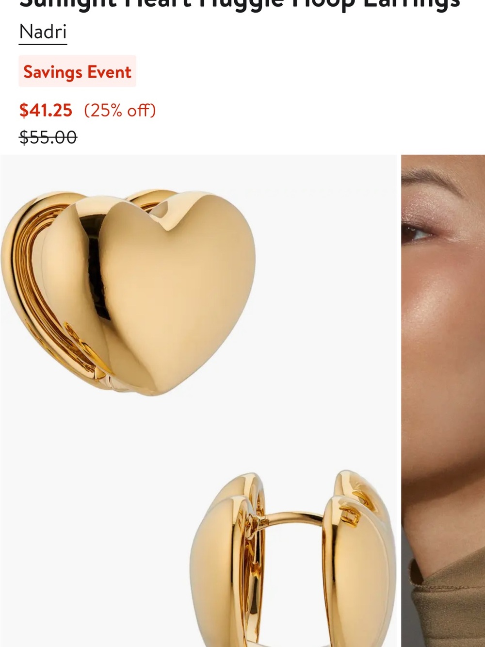 NWT Nadri Polished Gold Heart Huggie Earrings